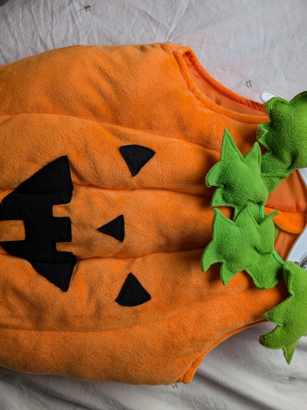 Kids Orange Pumpkin Costume with Green Leaf Collar